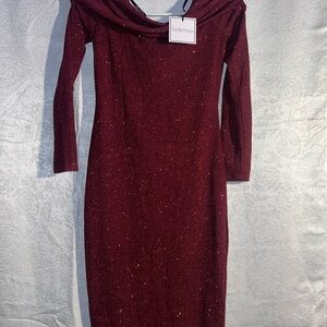 Fashion Nova Burgundy Sparkle Long Sleeve Dress